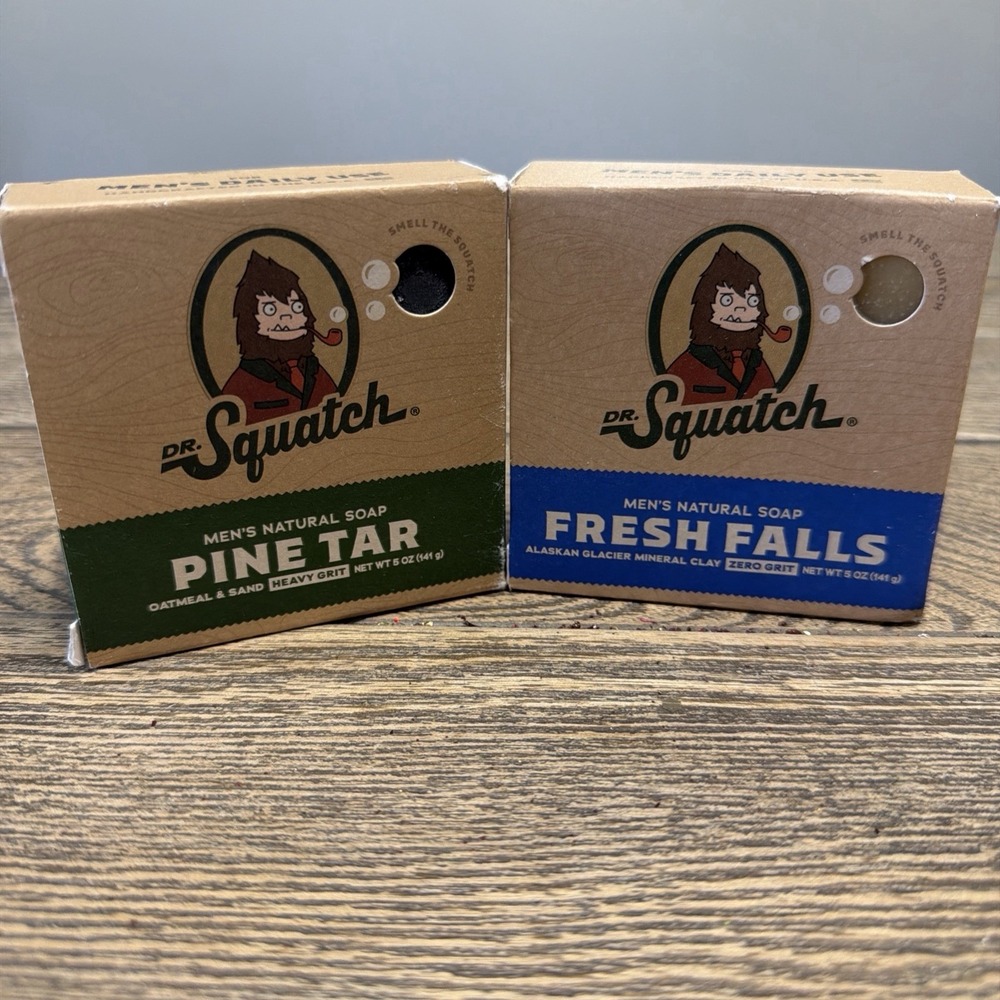 Lot 2x Dr. Squatch Natural Bar Soap - Pine Tar And Fresh Falls 5oz